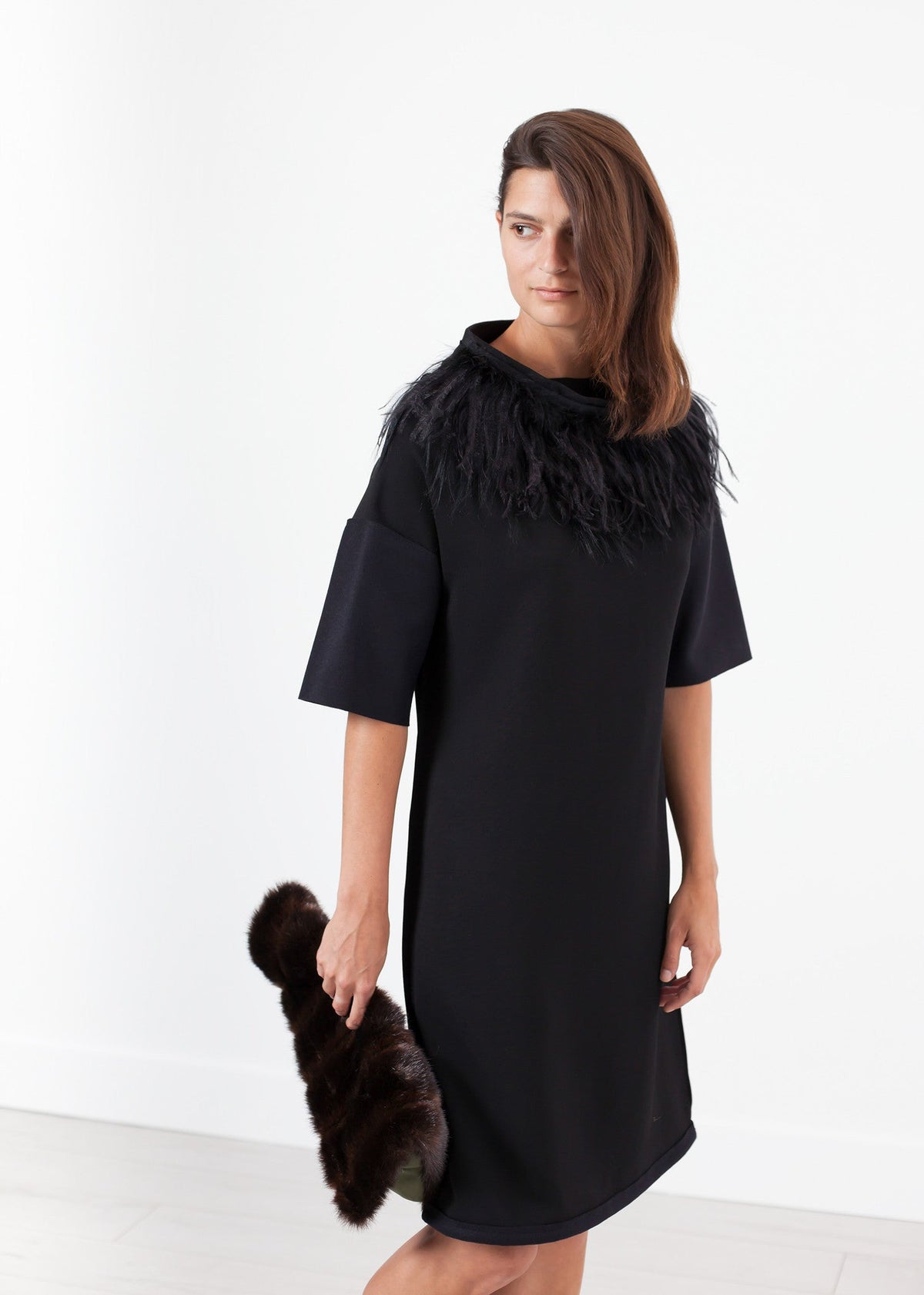 Black Textured-Collar Shift Dress - sample outfit photograph