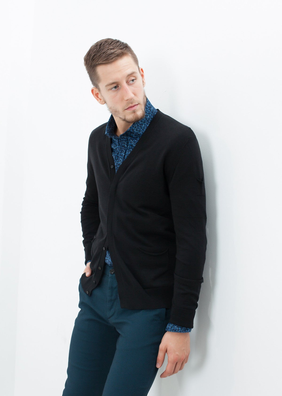 Black Concealed-Button Cardigan - sample outfit photograph
