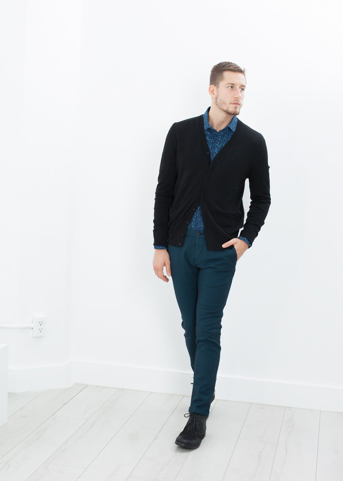 Blue Textured Tailored Trousers - sample outfit photograph