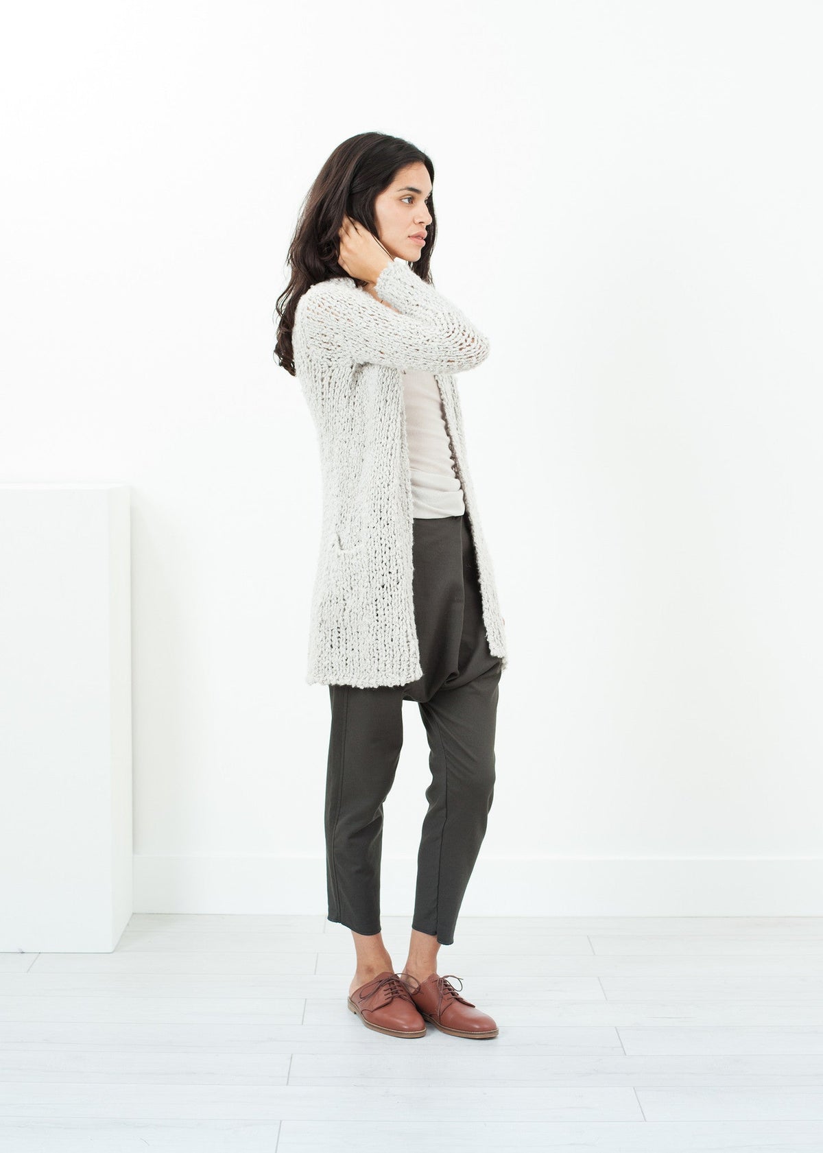 Light Grey Chunky Knit Cardigan - sample outfit photograph