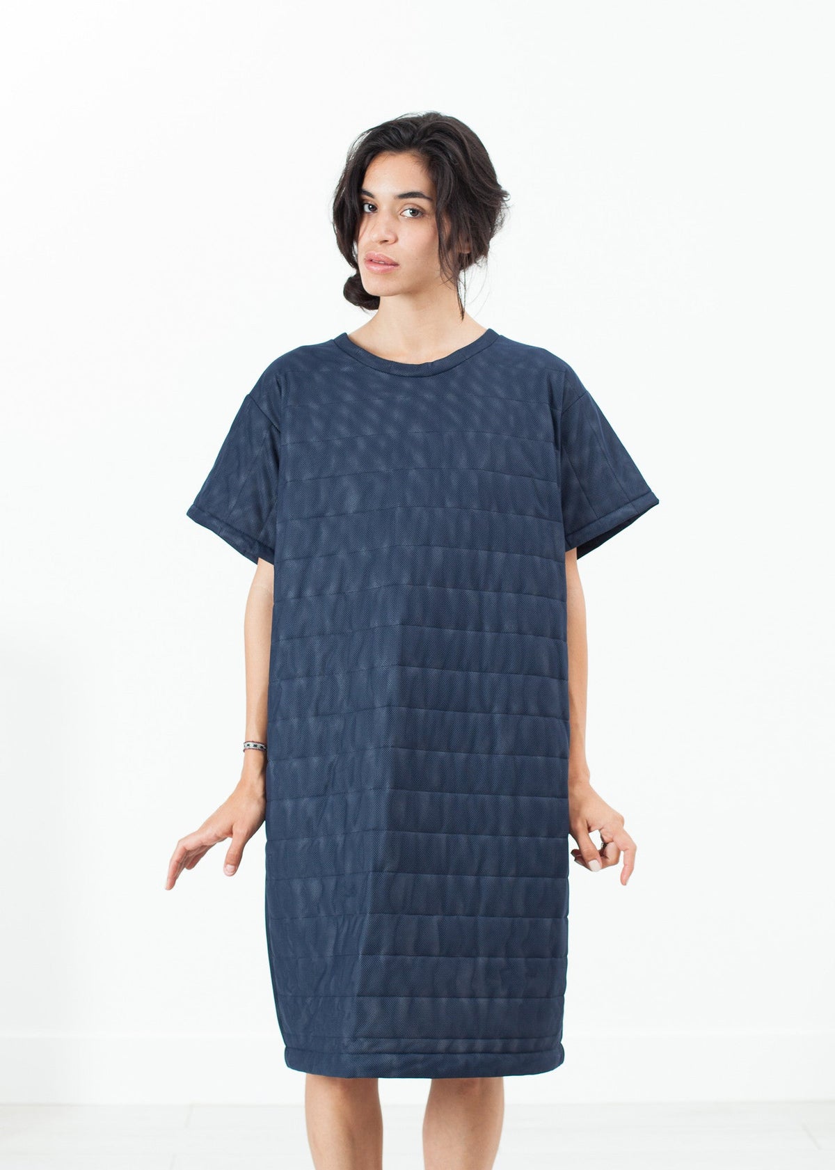 Navy Textured T-Shirt Dress - sample outfit photograph