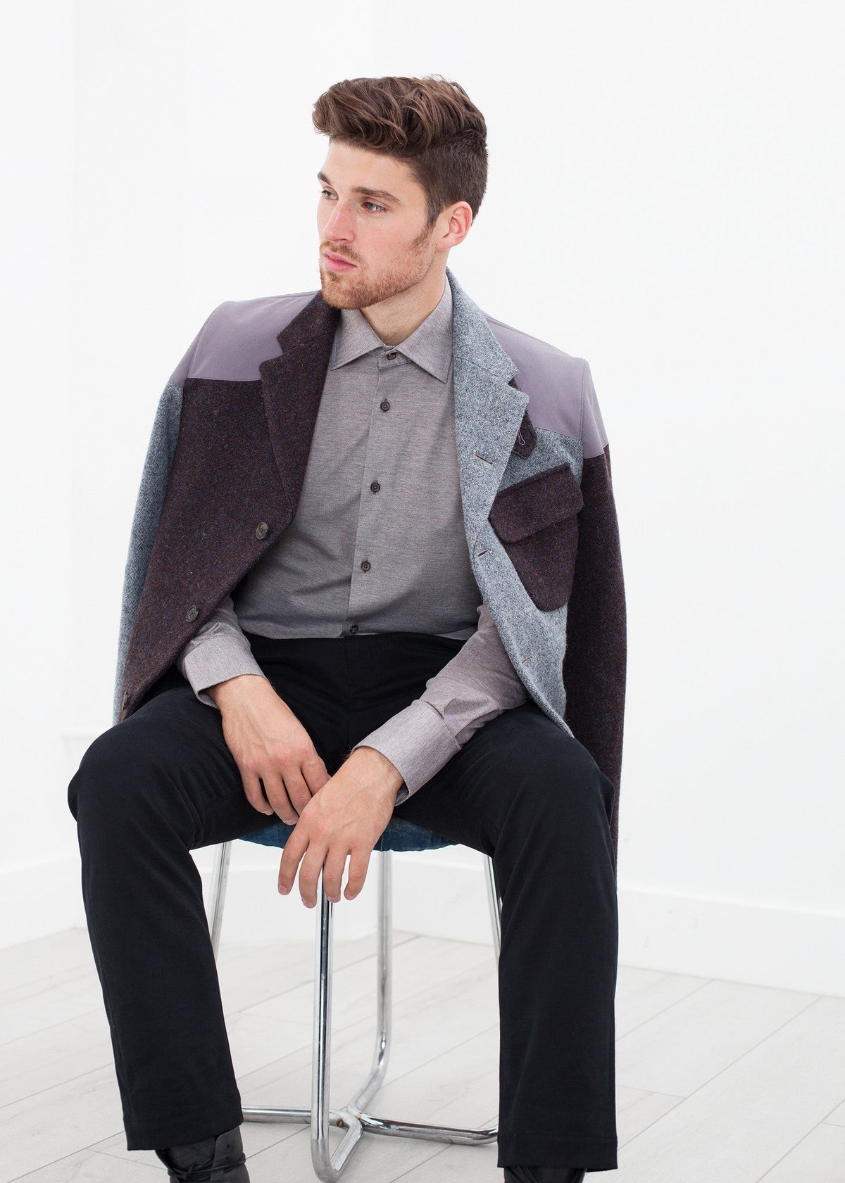 Blue and Grey Color-Block Blazer - sample outfit photograph