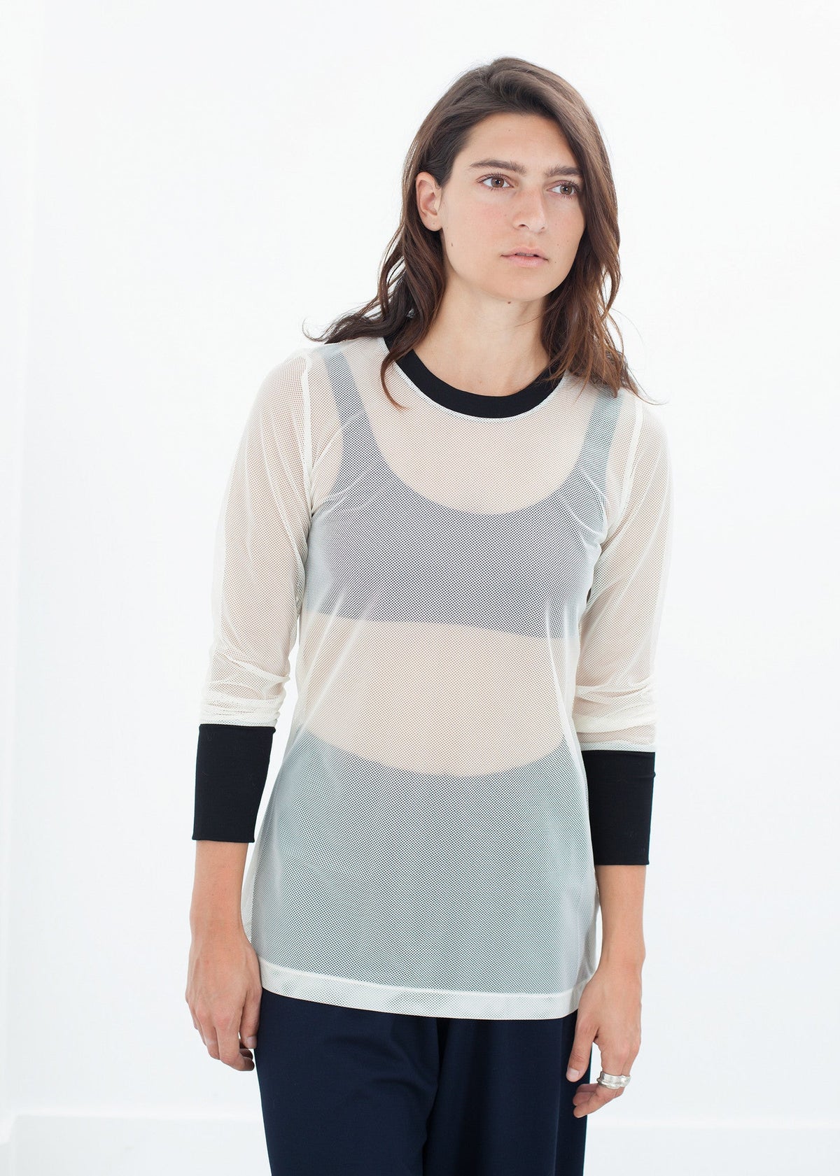 Cream and Black Cuffed Mesh Top - sample outfit photograph