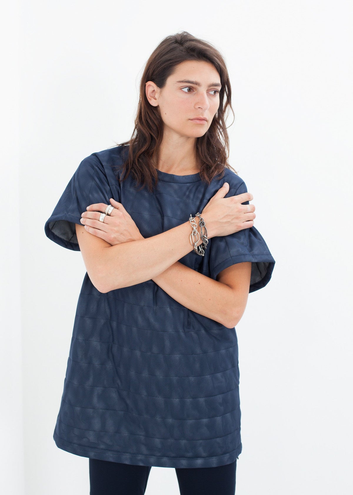 Navy Quilted-Texture Mini Dress - sample outfit photograph