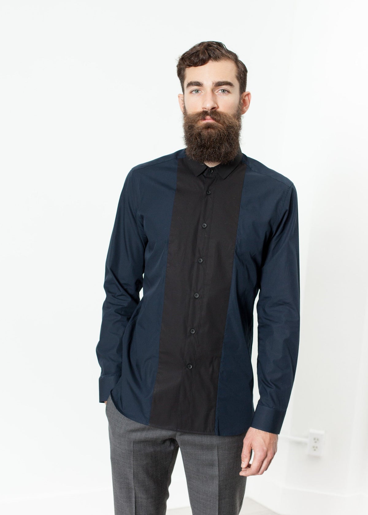 Navy Minimal Button-Up Shirt - sample outfit photograph