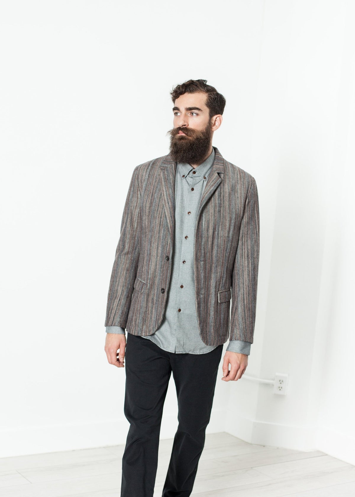 Brown and Blue Textured Blazer - sample outfit photograph