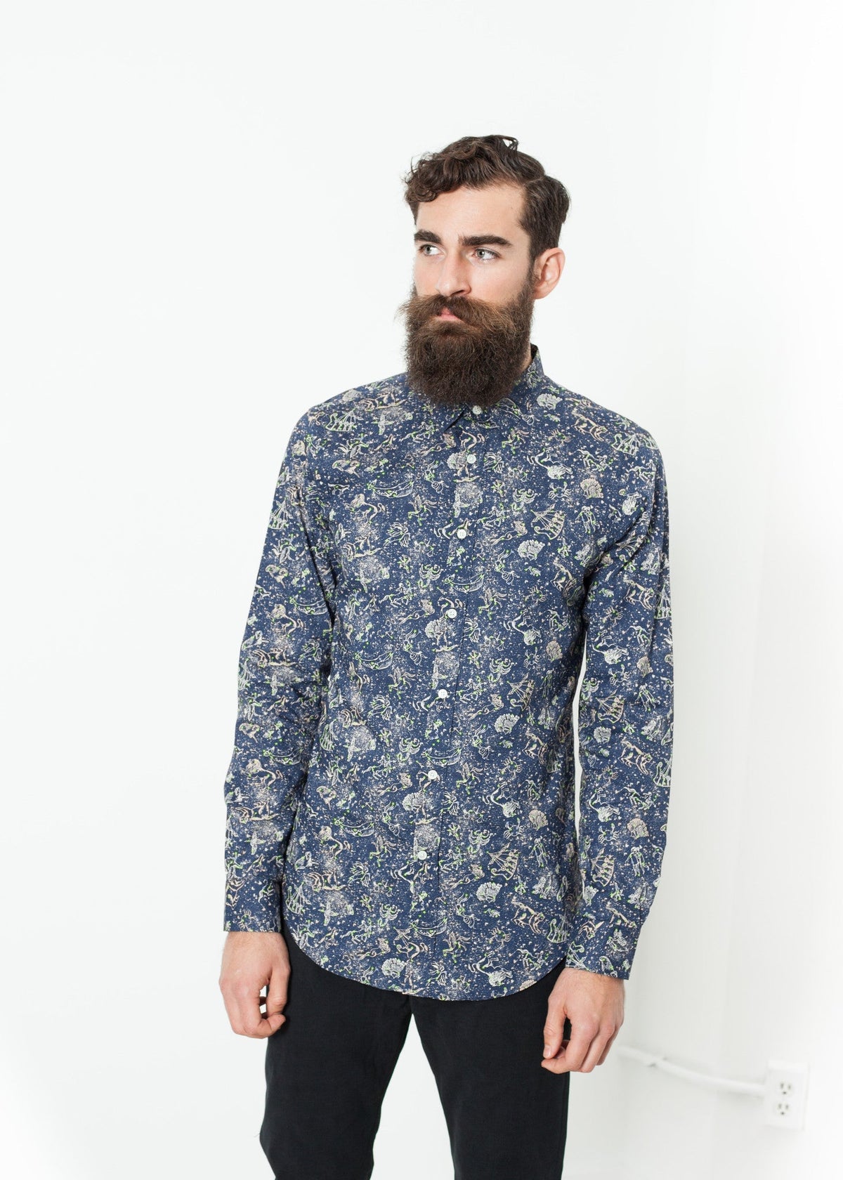 Blue Floral Slim-Fit Shirt - sample outfit photograph