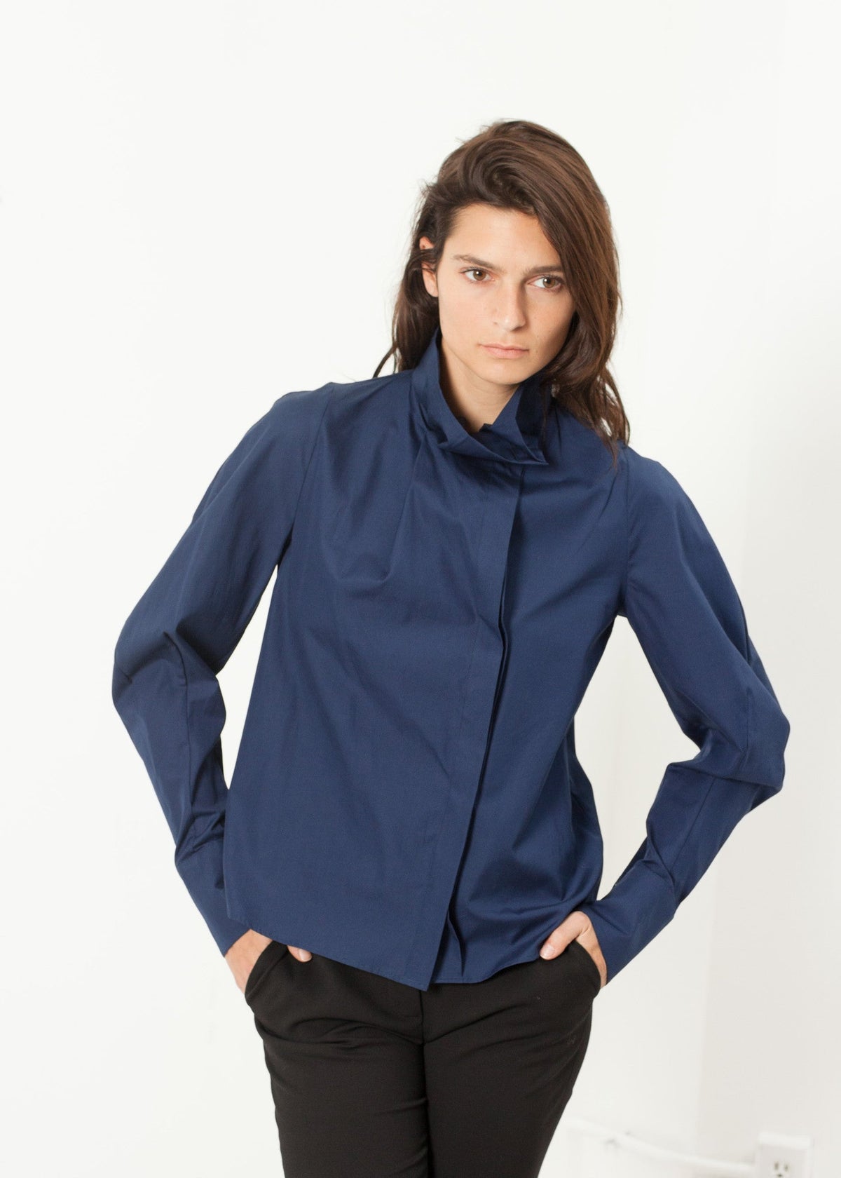 Navy Full-Collar Blouse - sample outfit photograph