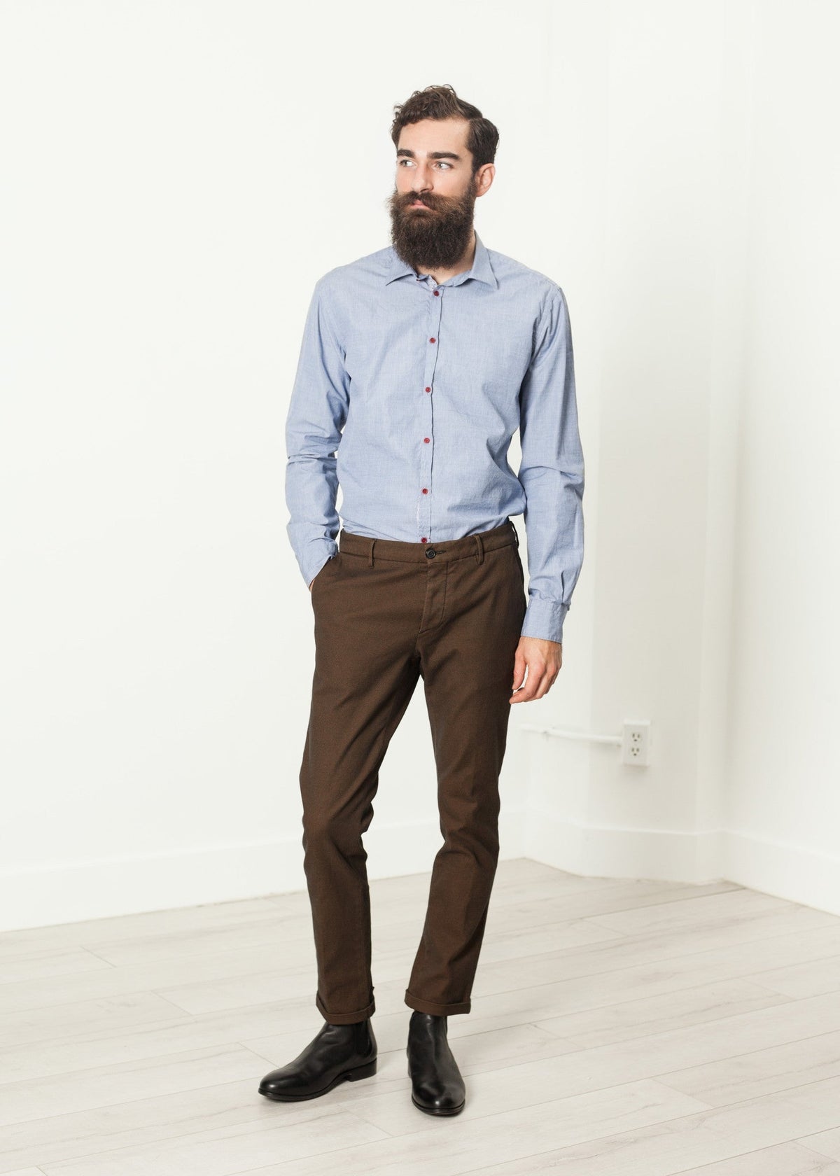 Brown Textured Tailored Trousers - sample outfit photograph