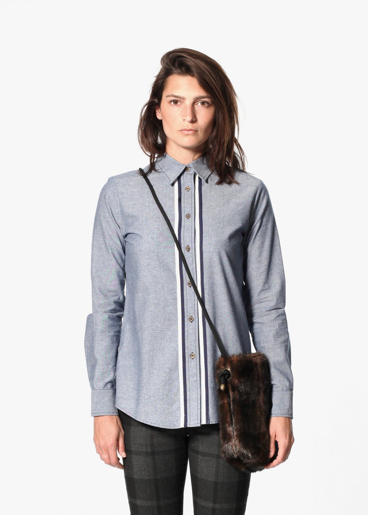 Blue Contrast-Trim Chambray Shirt - sample outfit photograph